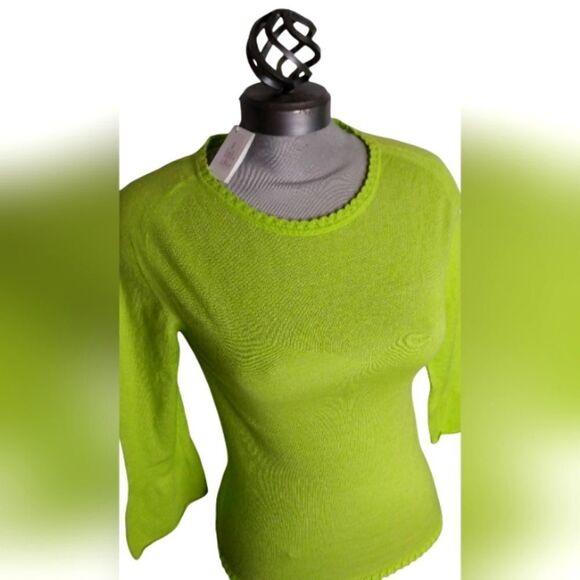 Cashmere Maria Sartini  Cotton Blend Sweater SZ 44 Neon Green - Picture 2 of 16